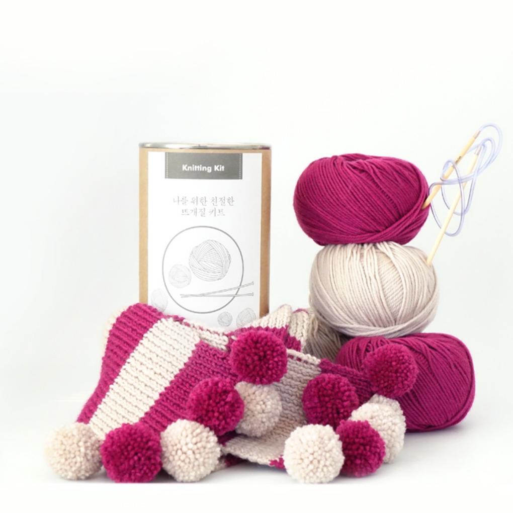 투톤 폼폼목도리  - Knitting Kit