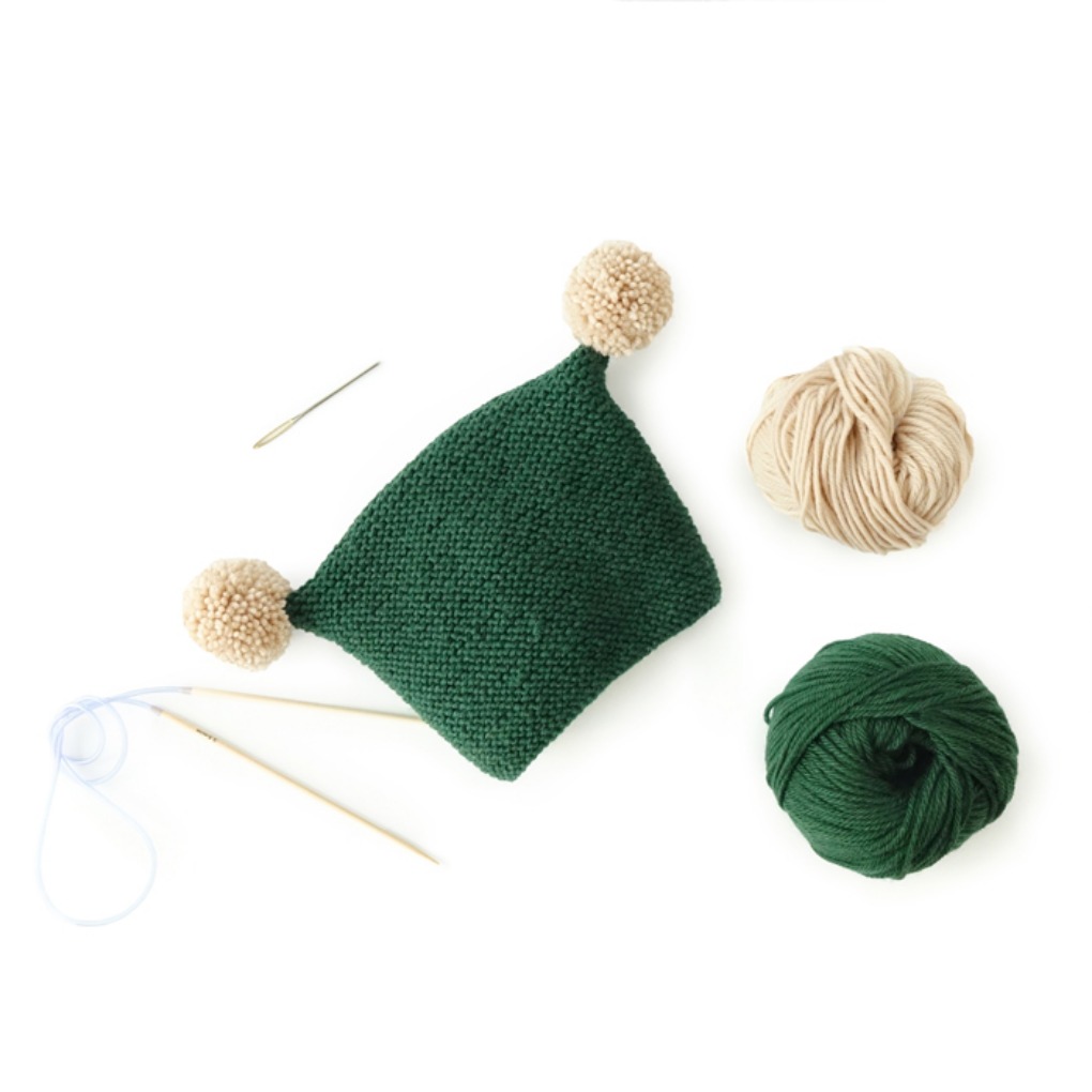 신생아 사이드 폼폼 모자  - Knitting Kit
